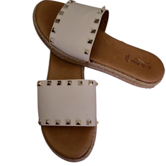 Giulia Palai Shoes - Giulia Palai Women’s White and Gold Studded Sandals